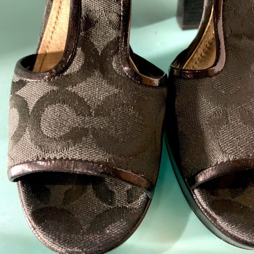 COACH BLACK MONOGRAM PLATFORM HEELS